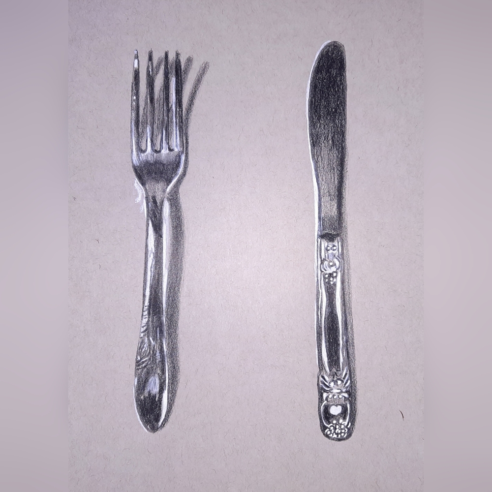 3D Fork And Knife Sketch Print 5x7